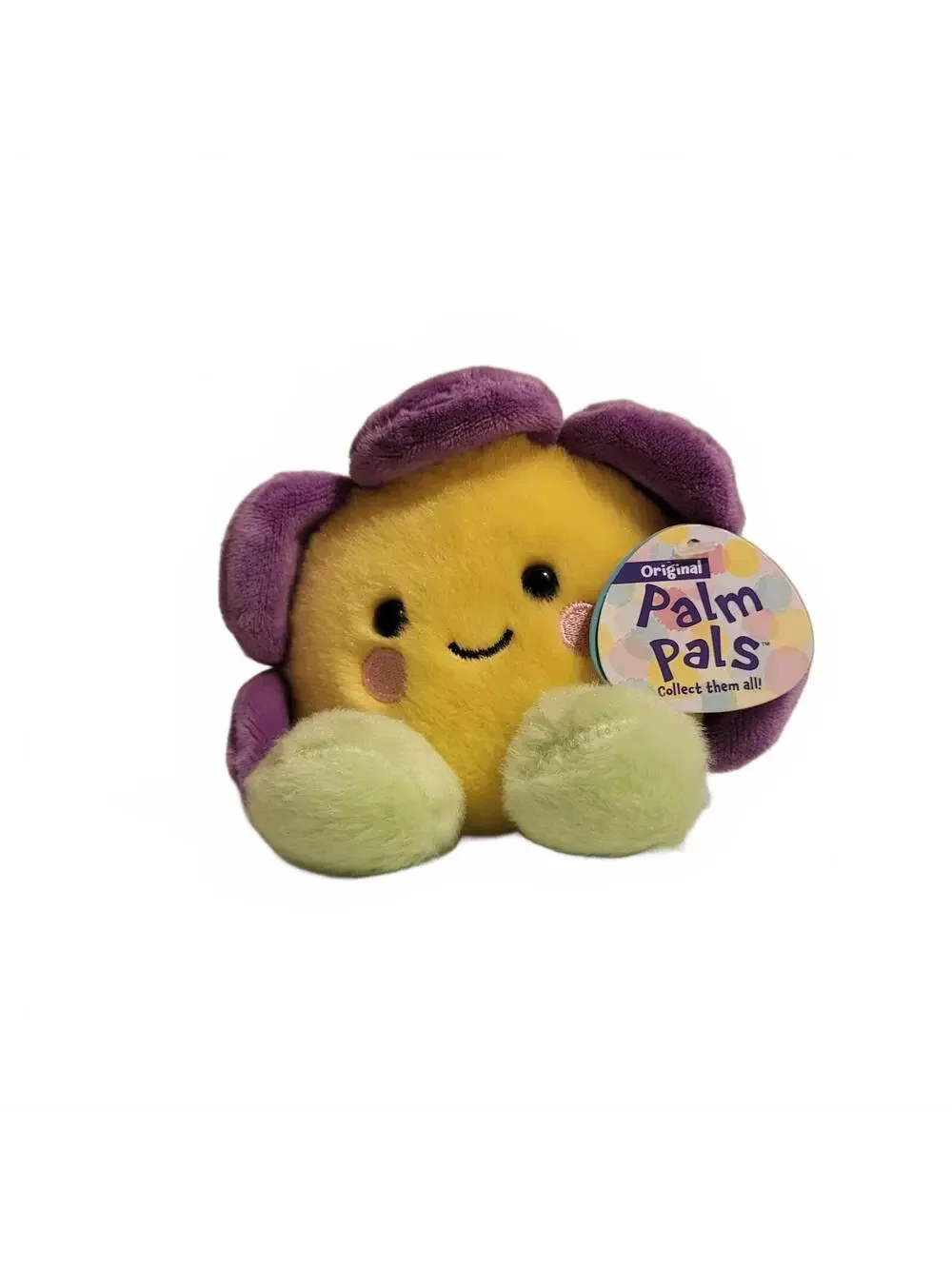 Original Palm Pals Plush Toy - Soft Yellow and Green Flower Character with Smily